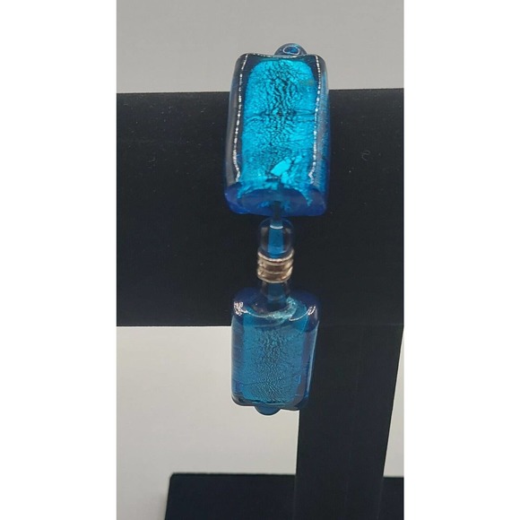 Vintage Square Bracelet Dark Turquoise Blue W Circle Closure Adjustable 9" - Picture 1 of 3